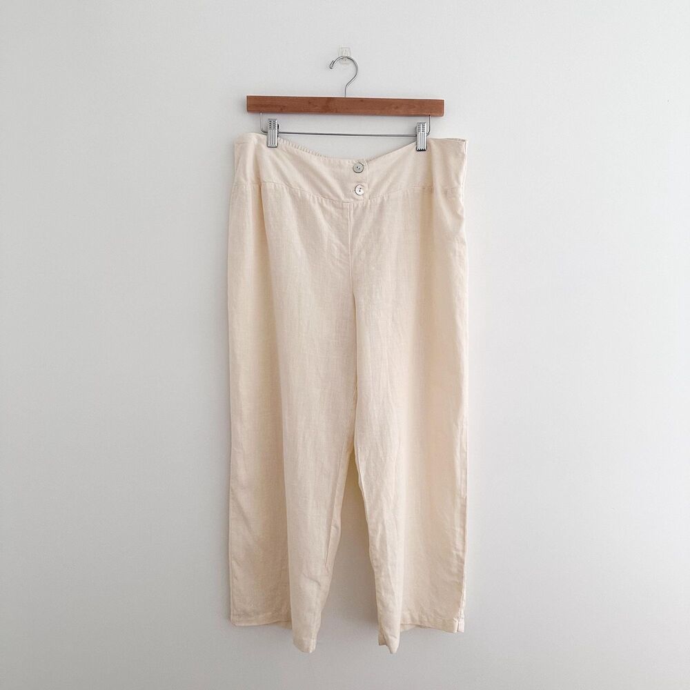 Cut Loose 100% Linen Wide Leg Pants Butter Yellow Pull On Cropped Size Large